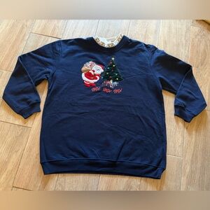 Navy Blue Holiday Sweatshirt Christmas Santa festive pullover Crewneck